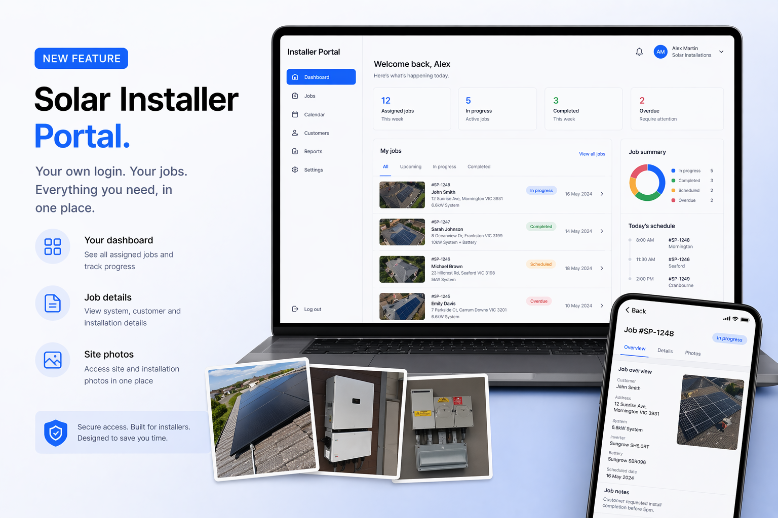 Solar installer portal for managing jobs in Solar Proof
