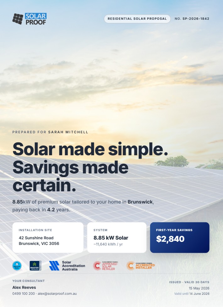 AI-generated branded proposal template in Solar Proof